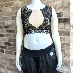 Cream and black lace / sheer crop top